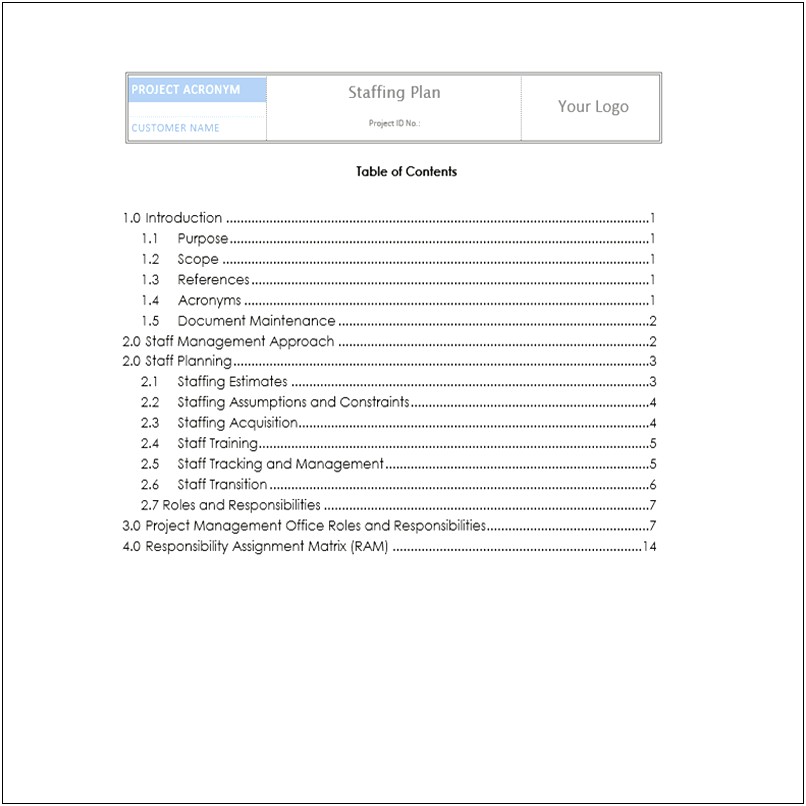 Project Management Resource Planning Sheet Template