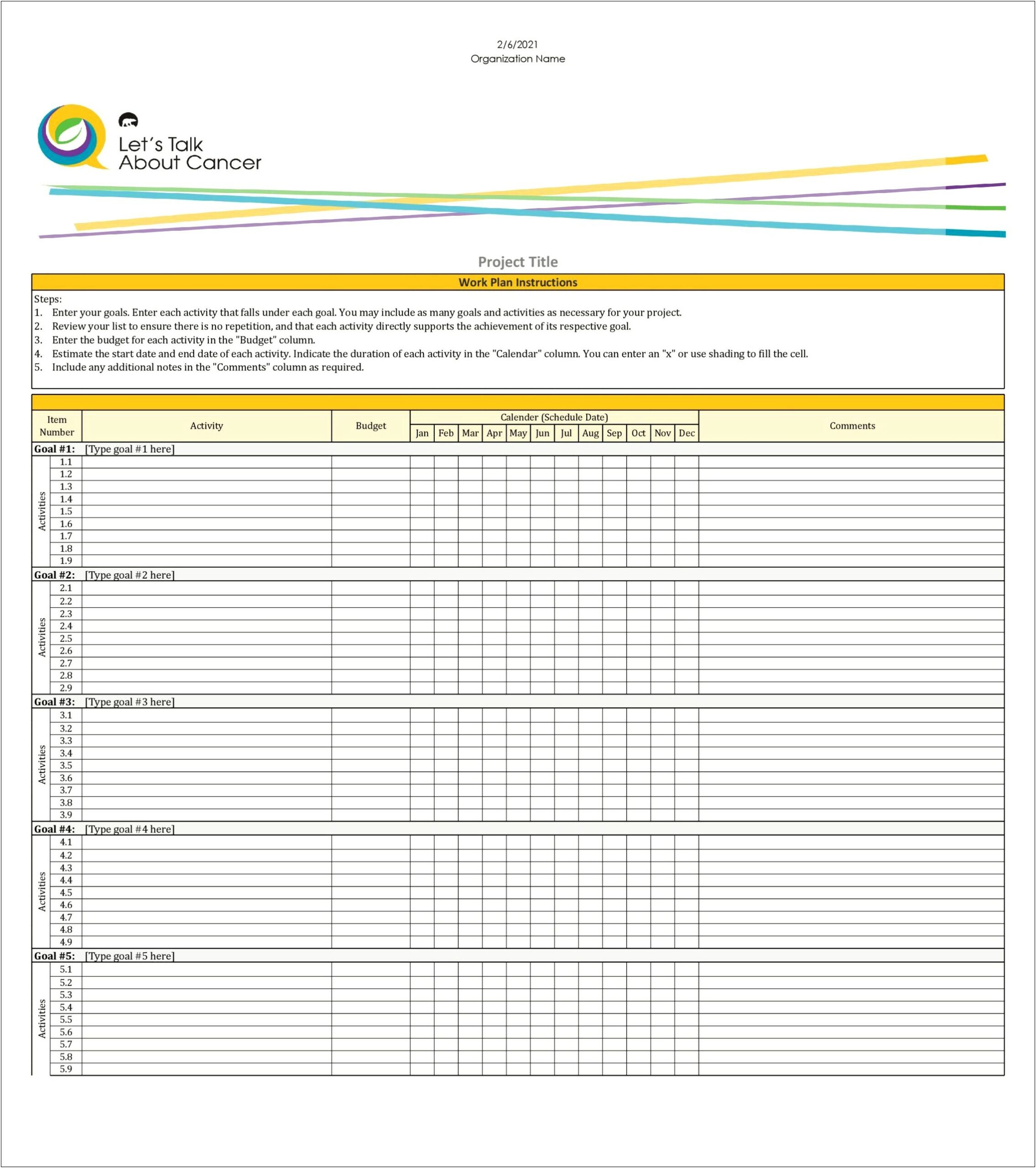 Project Management Work Plan Template Excel