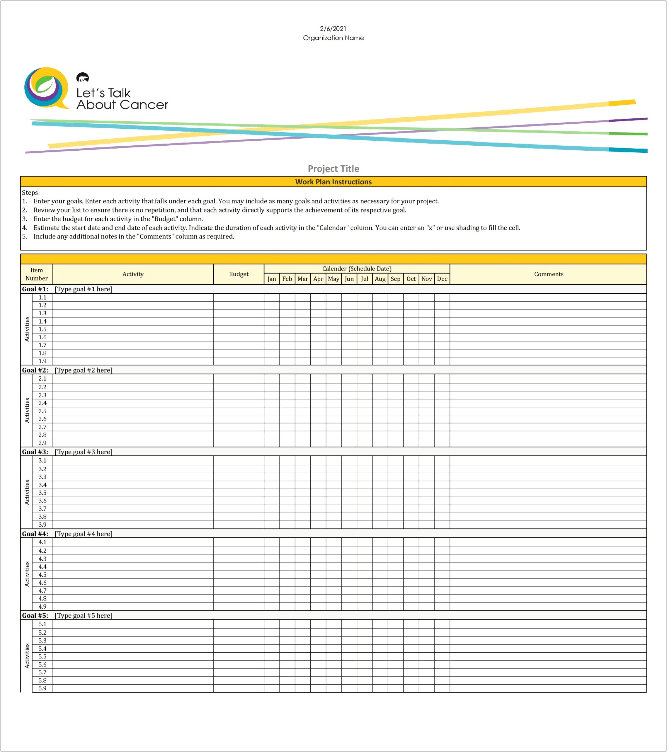 Project Management Work Plan Template Excel