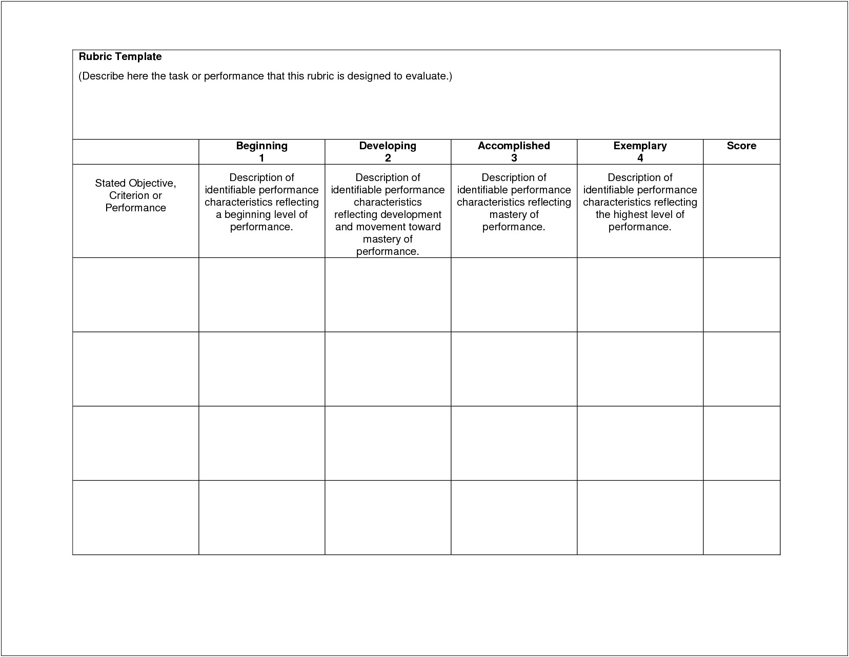 Project Rubric Template For Word Assignment