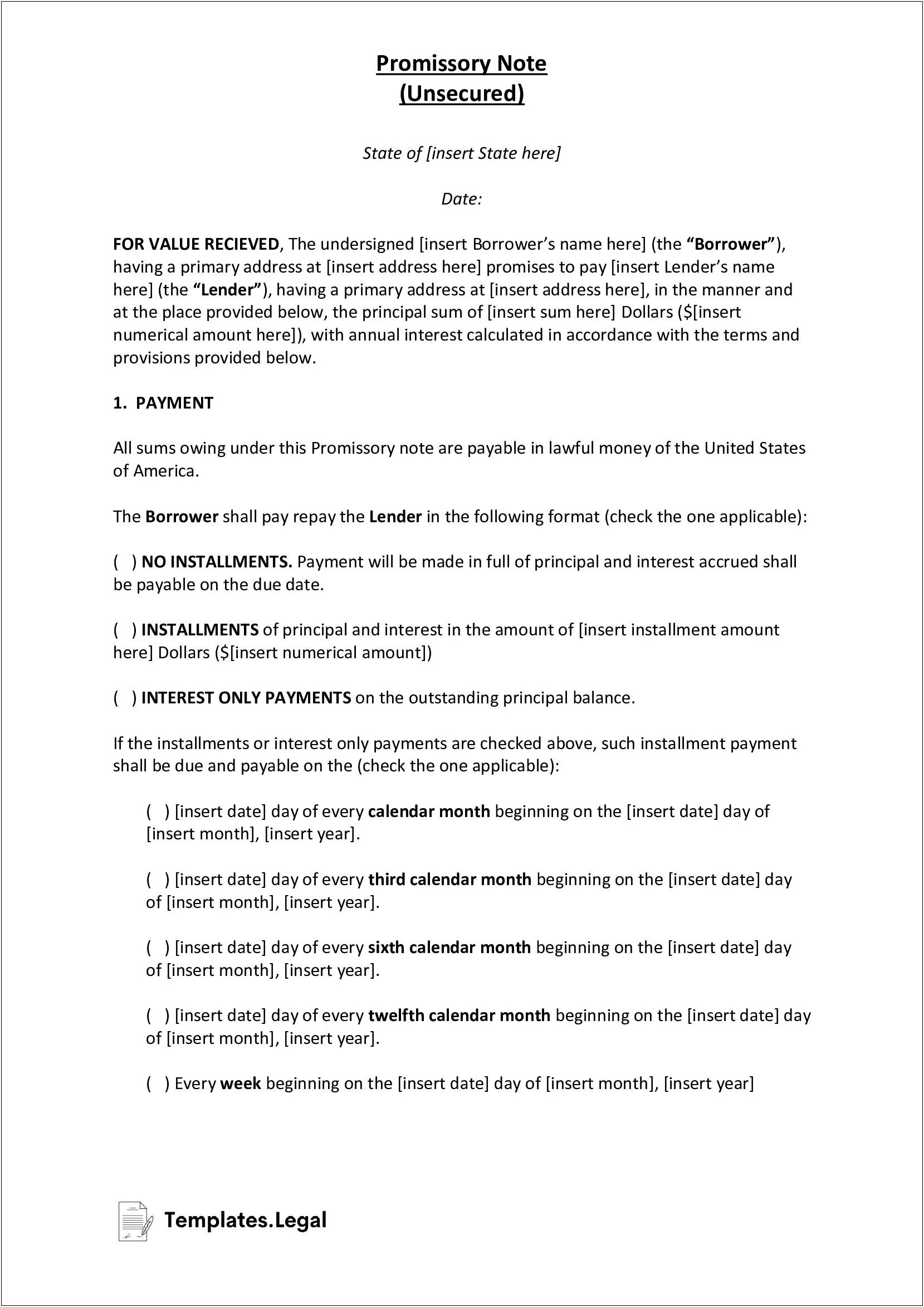 Promissory Note Template In Word Format