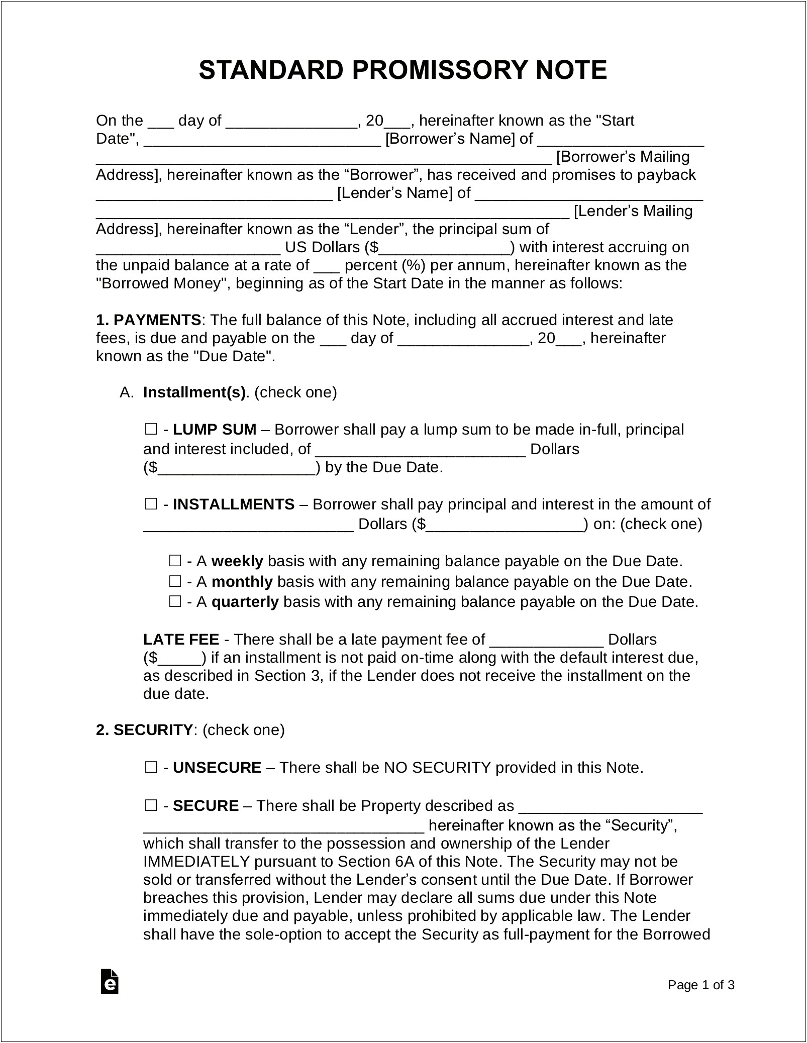 Promissory Note To Split Profit Template Word