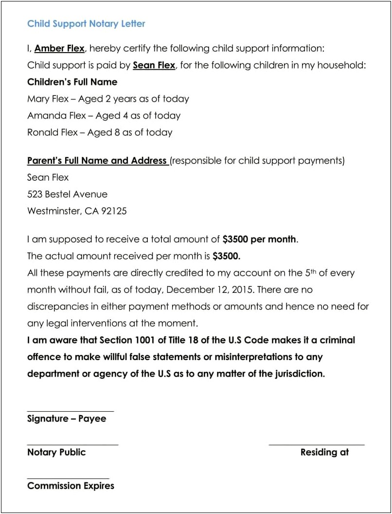 Proof Of Child Support Letter Template