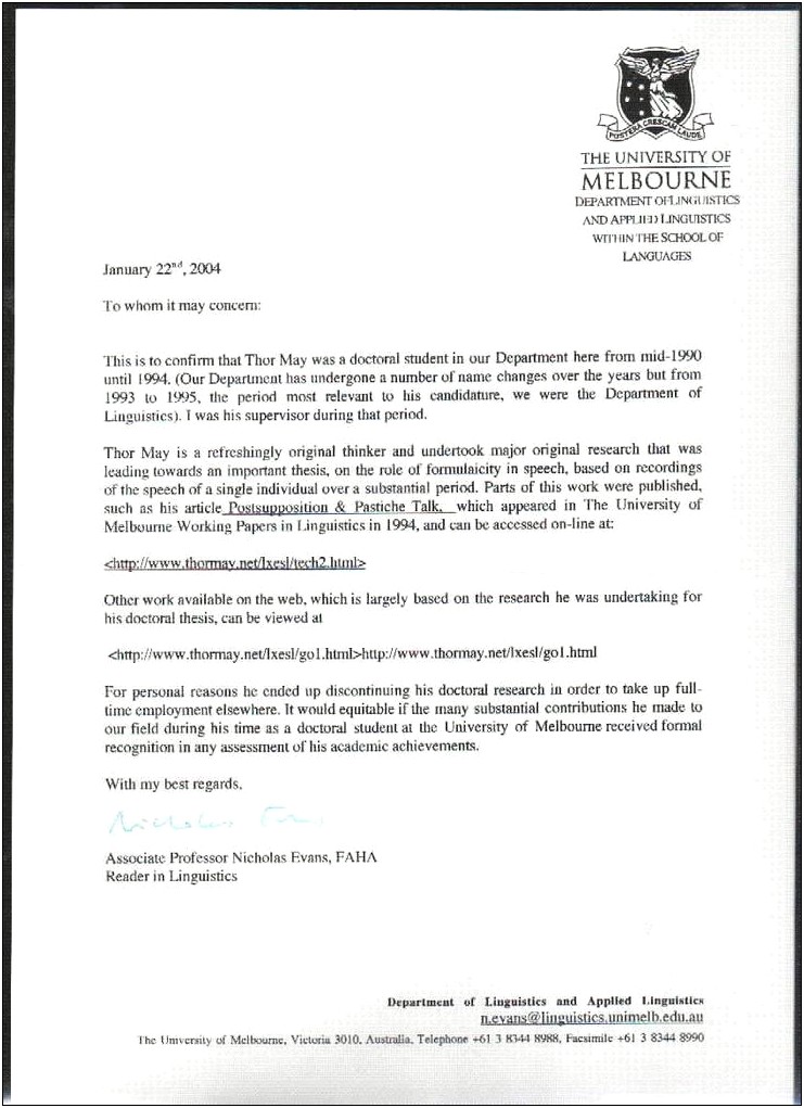 Proof Of Employment Letter Australia Template