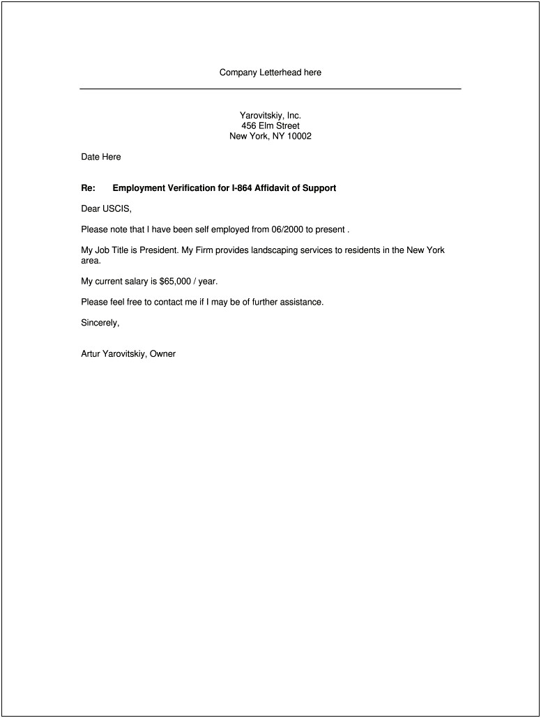 Proof Of Employment Letter Of Template