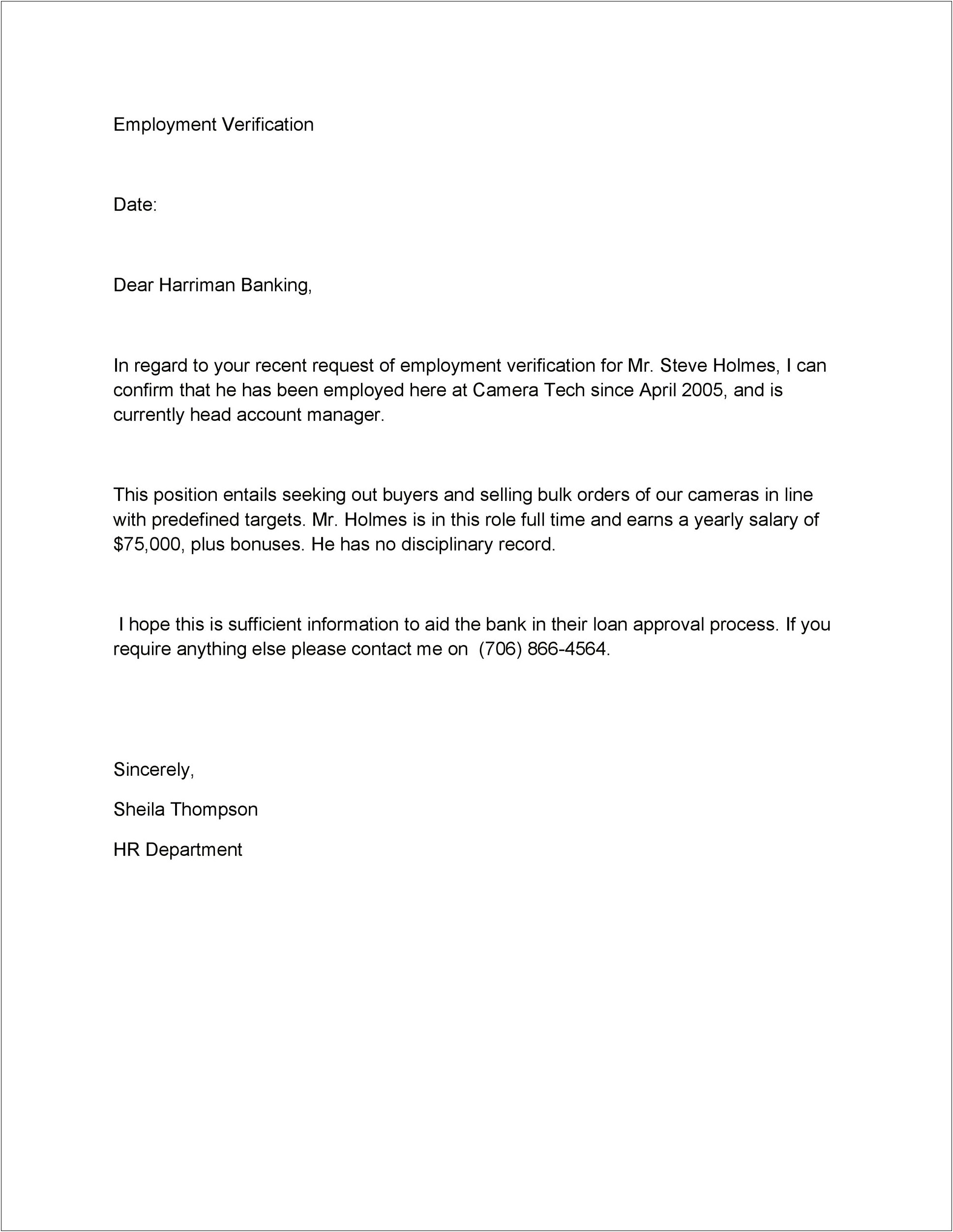 Proof Of Employment Letter Template Canada