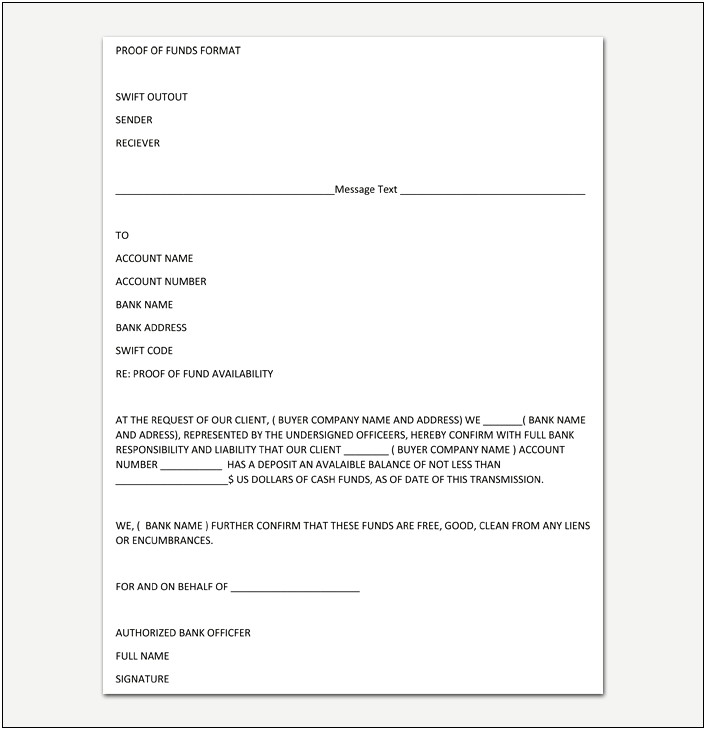 Proof Of Funds Letter Template Pdf