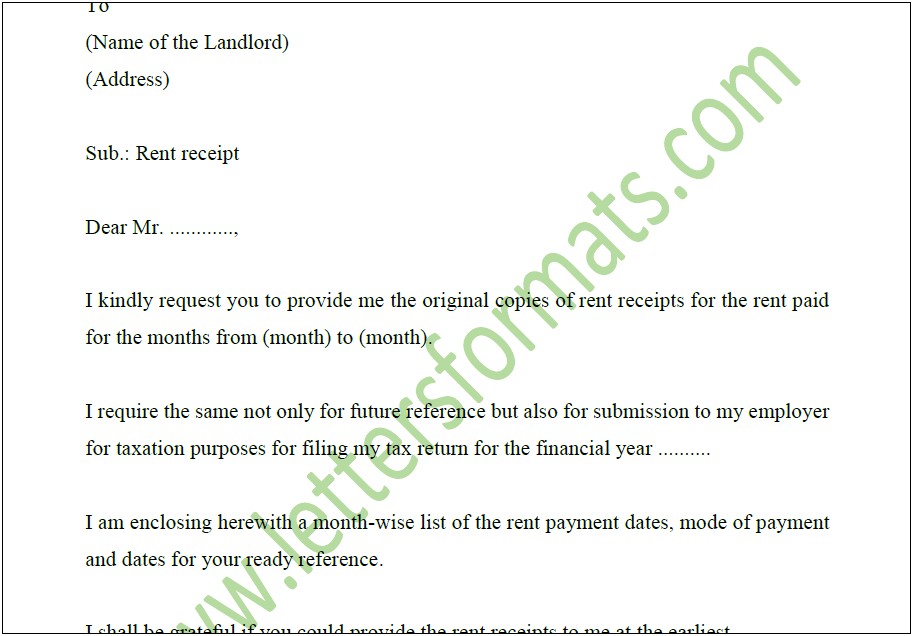 Proof Of Rent Payment Letter Template