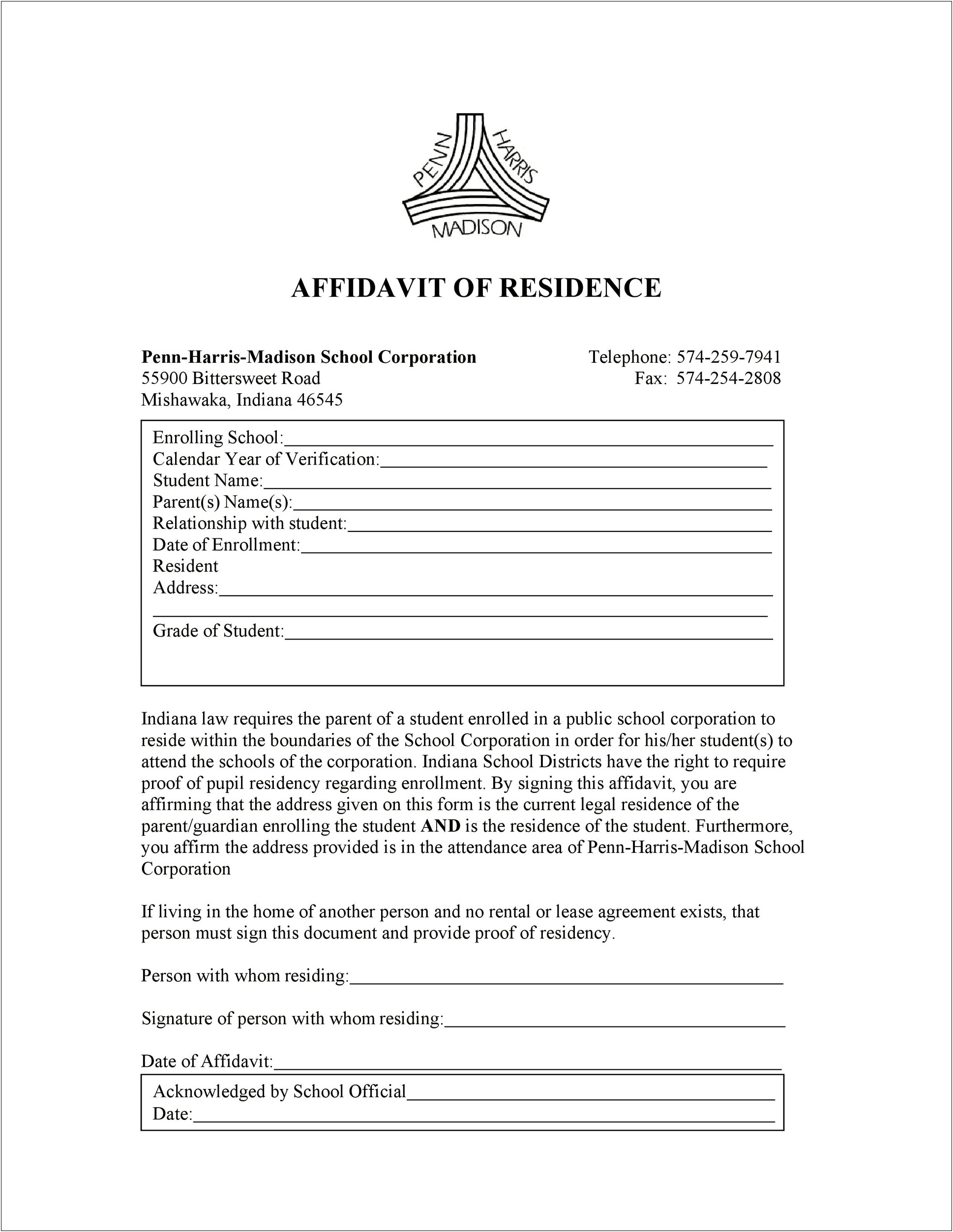 Proof Of Residency Letter From Parent Template Word