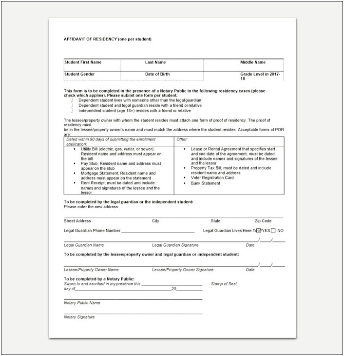 Proof Of Residency Letter Notarized Template