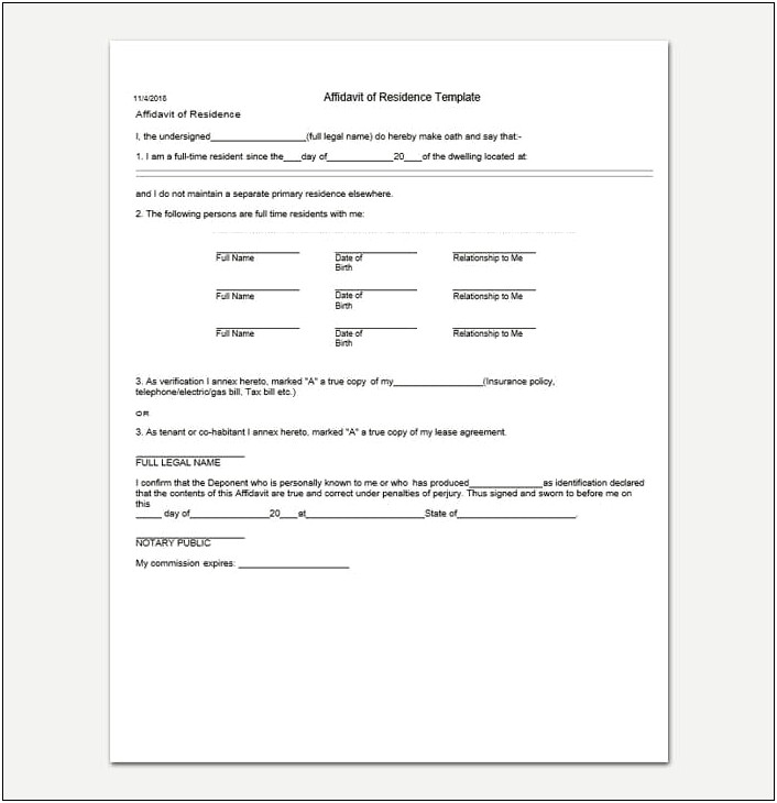 Proof Of Residency Letter Template For School