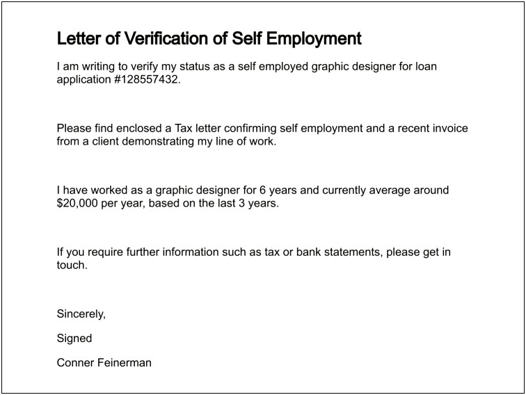 Proof Of Self Employment Letter Template