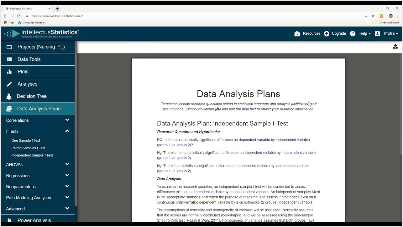 Psycholgy Research Method Data Analysis Plan Templates