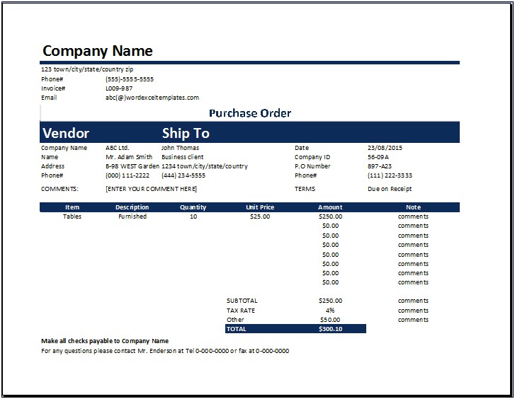 Purchase Order Templates For Word 2007