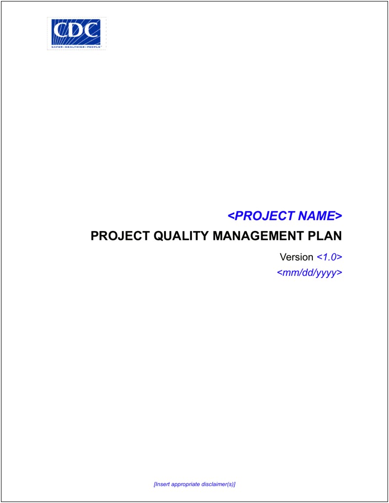 Quality Assurance Plan Template Project Management