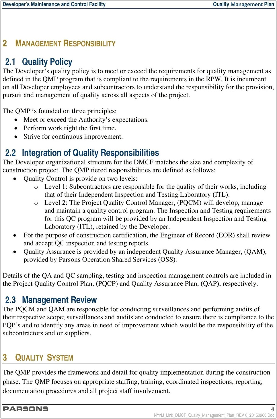 Quality Management Plan Template For Construction