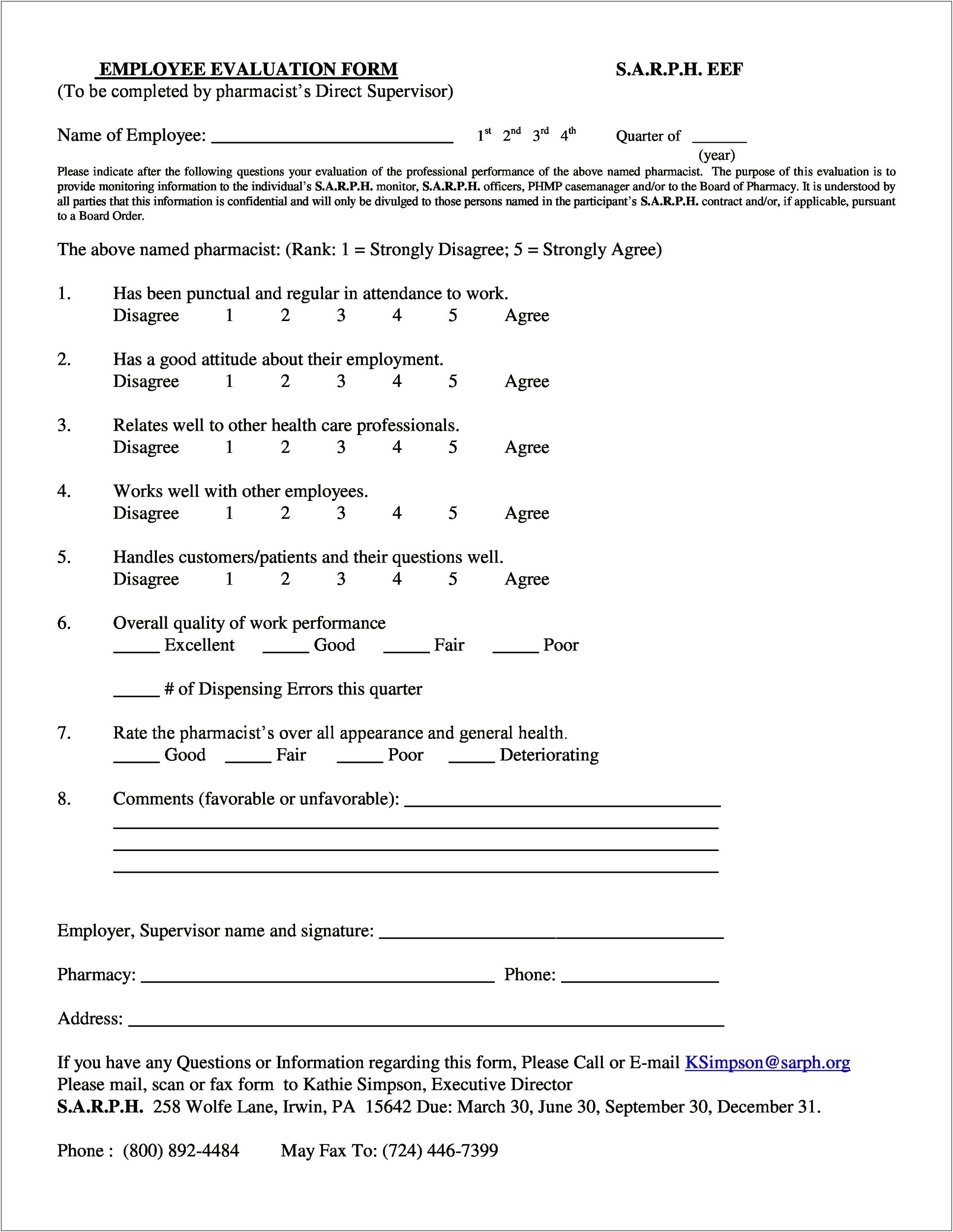 Quarterly Performance Review Template Word Document