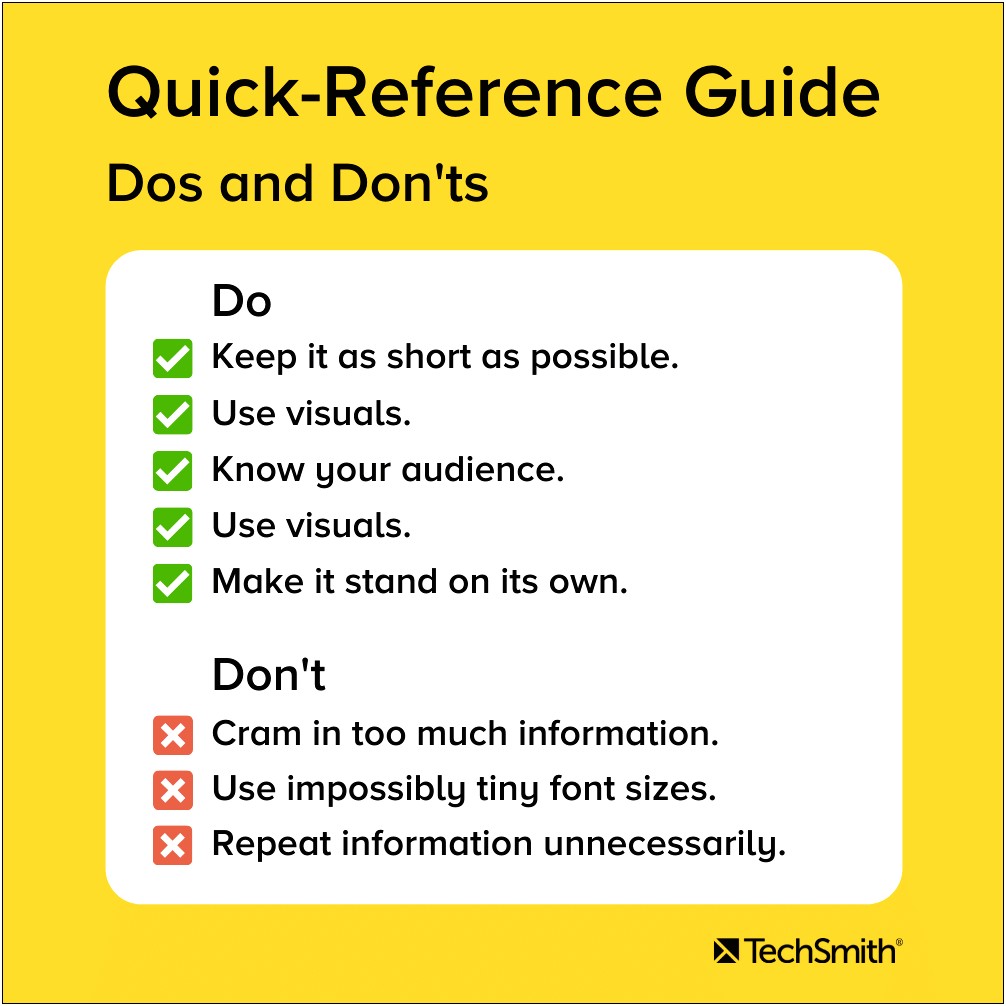 Quick Reference Guide Template For Word