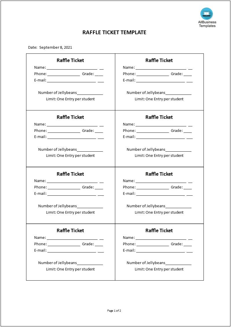 Raffle Entry Form Template For Word