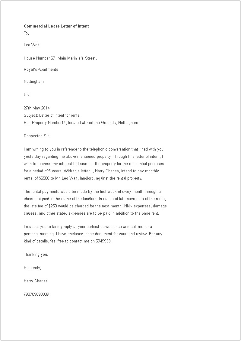 Re Letter Of Intent Free Template