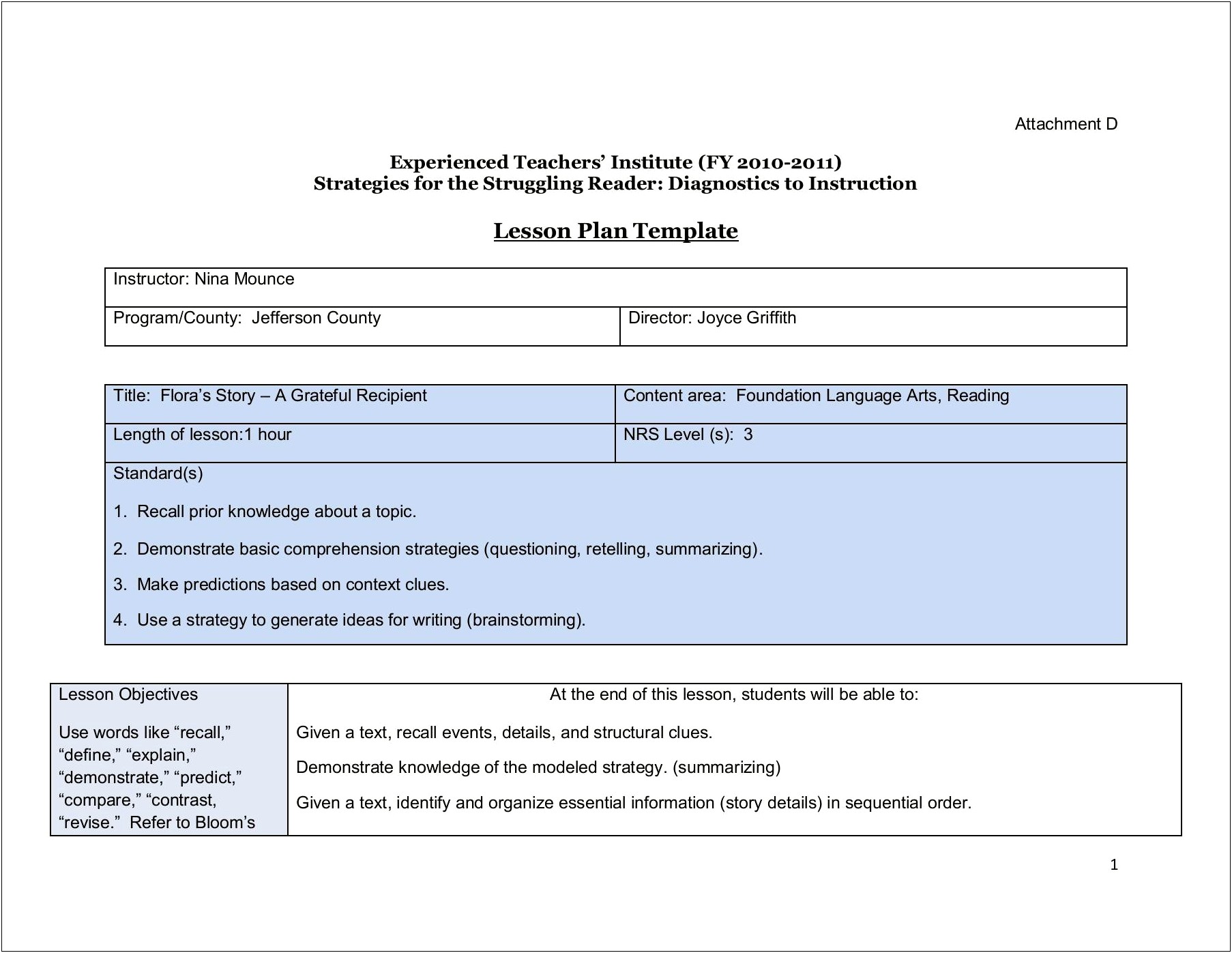 Read Aloud Lesson Plan Printable Template