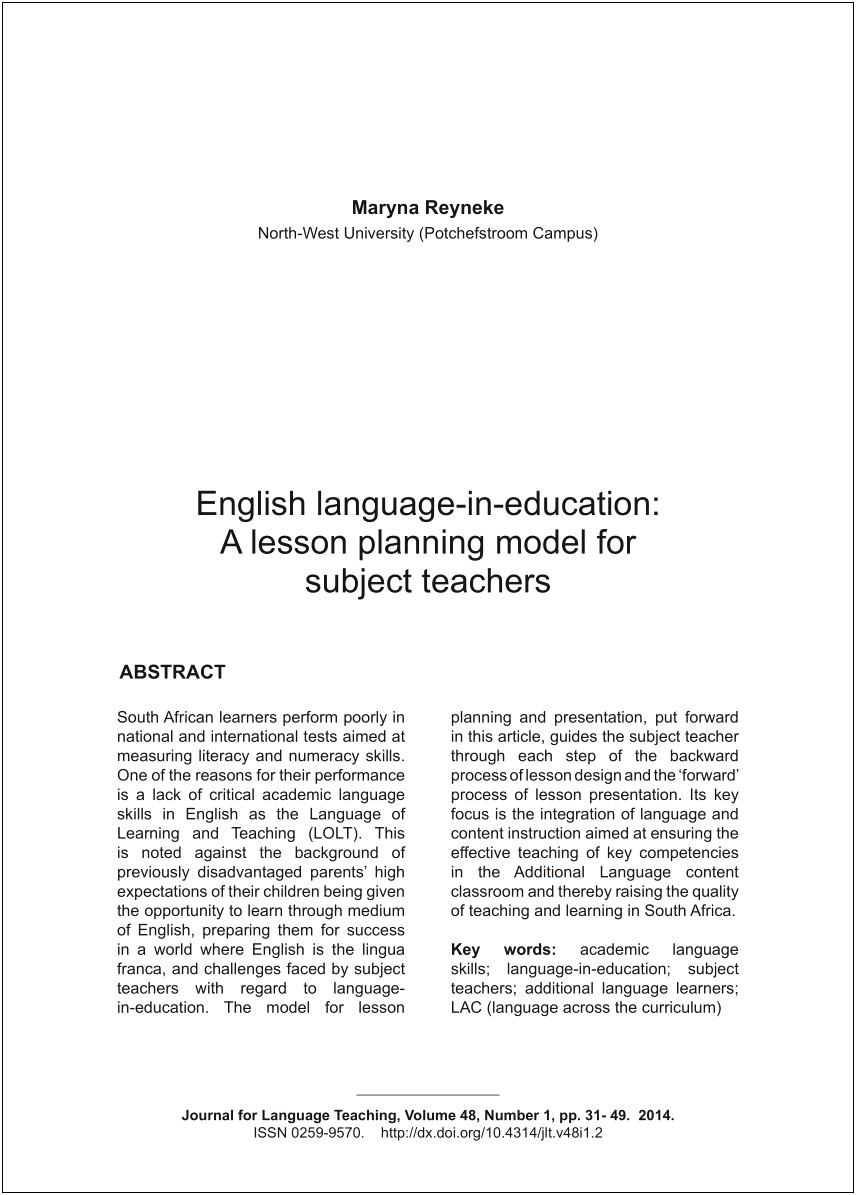 Reading Integration Lesson Plan Format Template