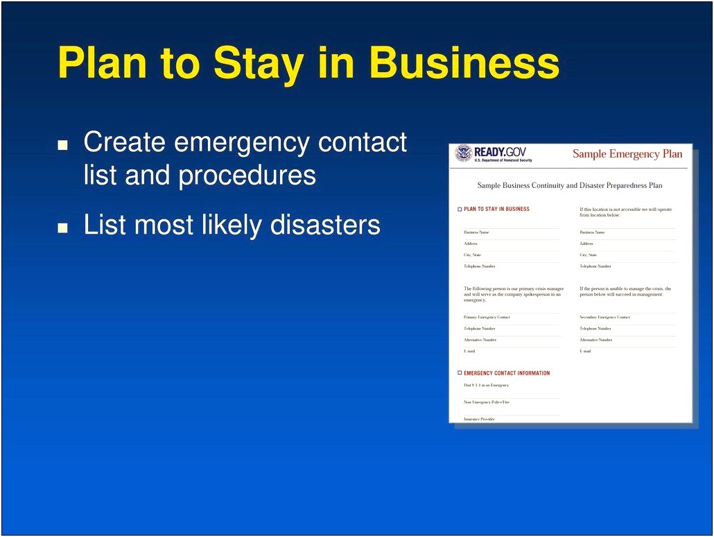 Ready.gov Sample Emergency Plan Template
