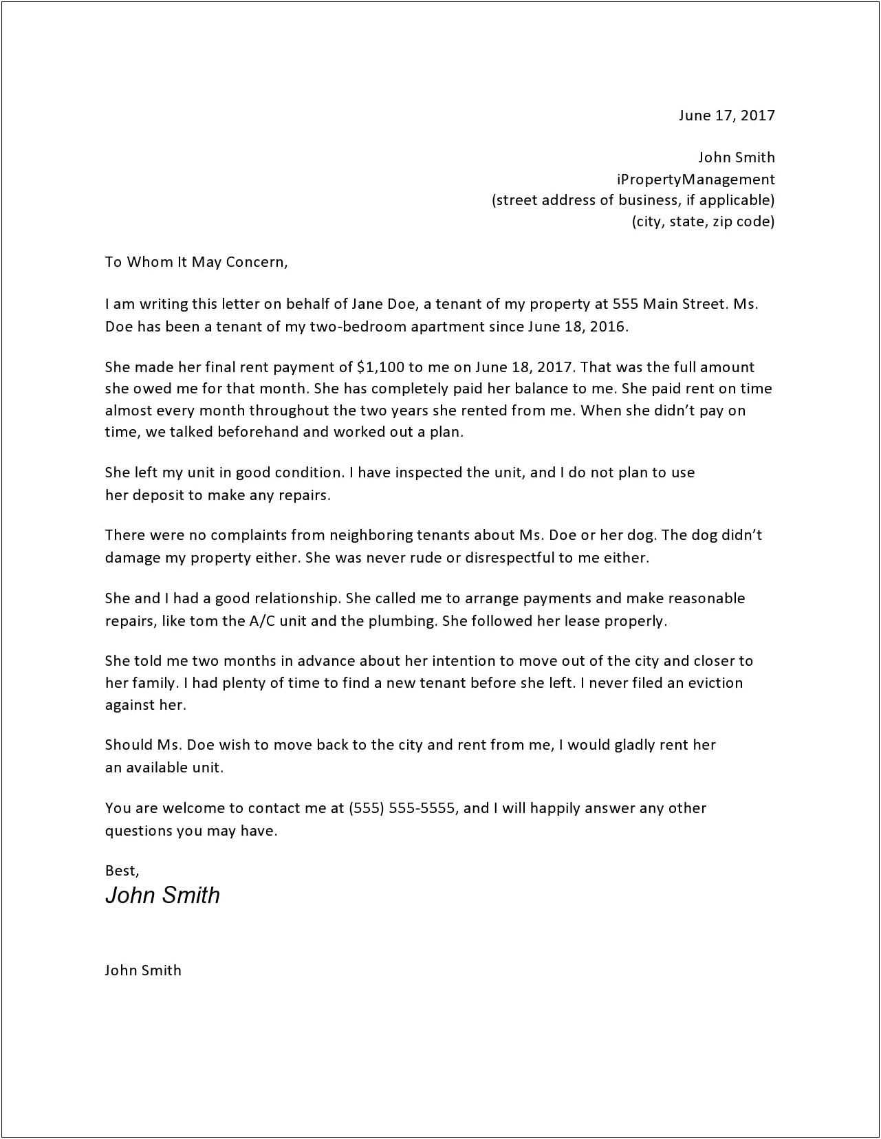 Real Estate Agent Reference Letter Template