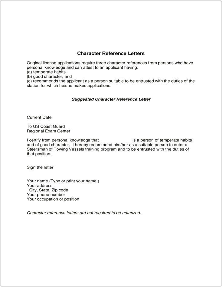 Real Estate Character Reference Letter Template