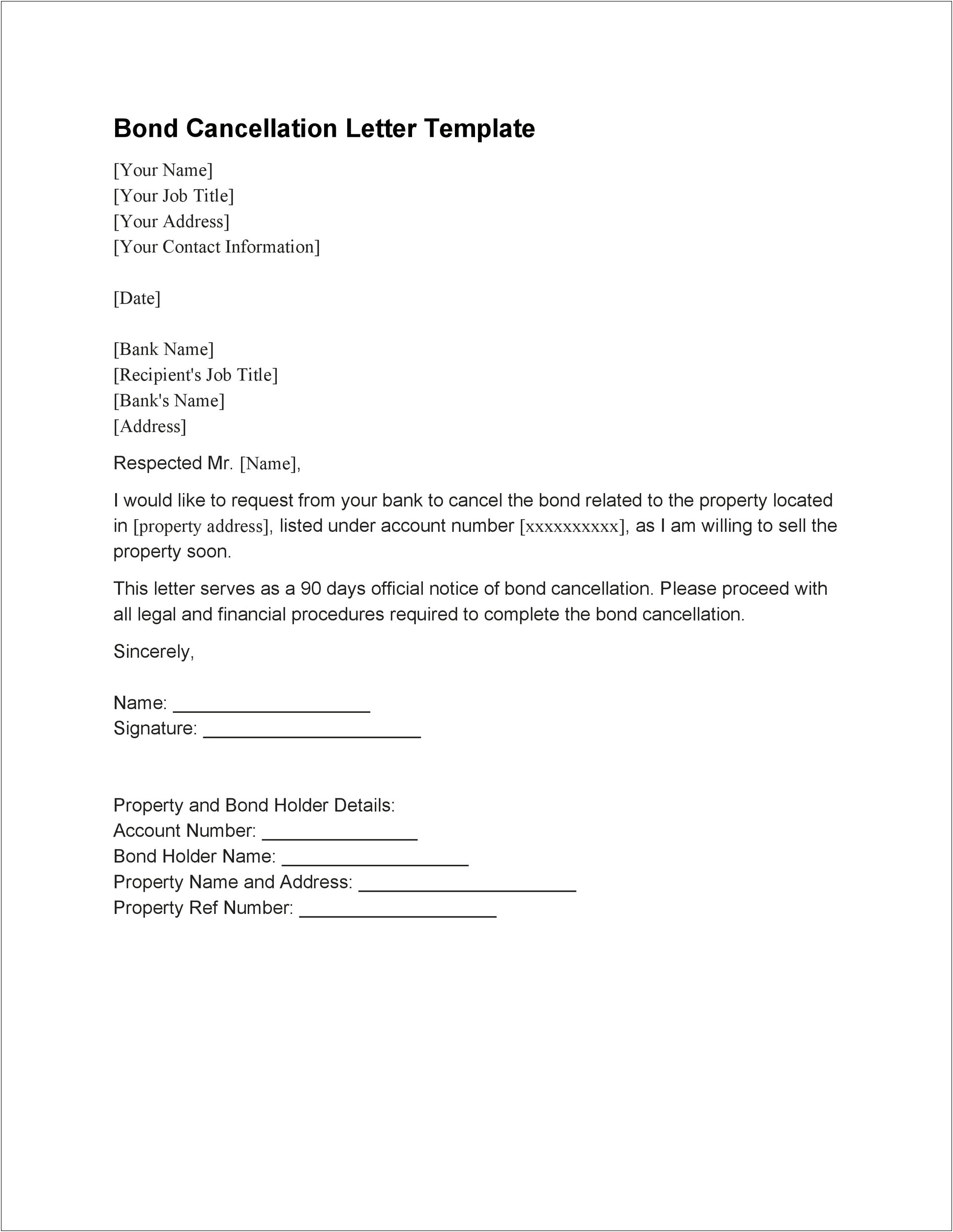 Real Estate Contract Cancellation Letter Template