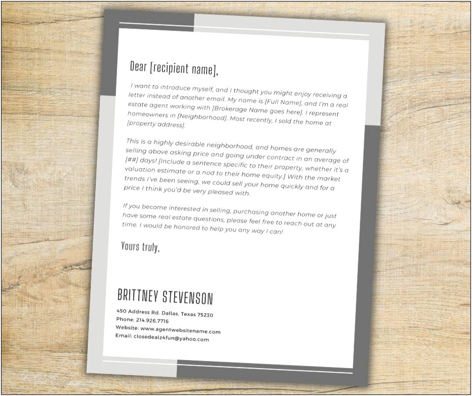 Real Estate Marketing Letter To Potential Seller Template