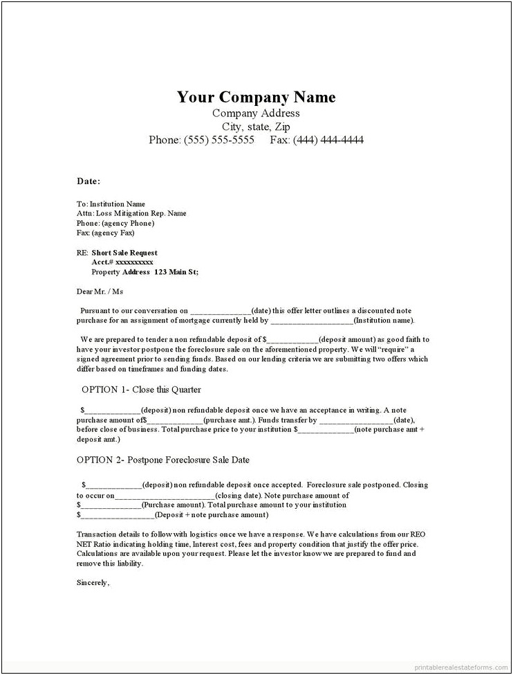 Real Estate Offer To Purchase Letter Template