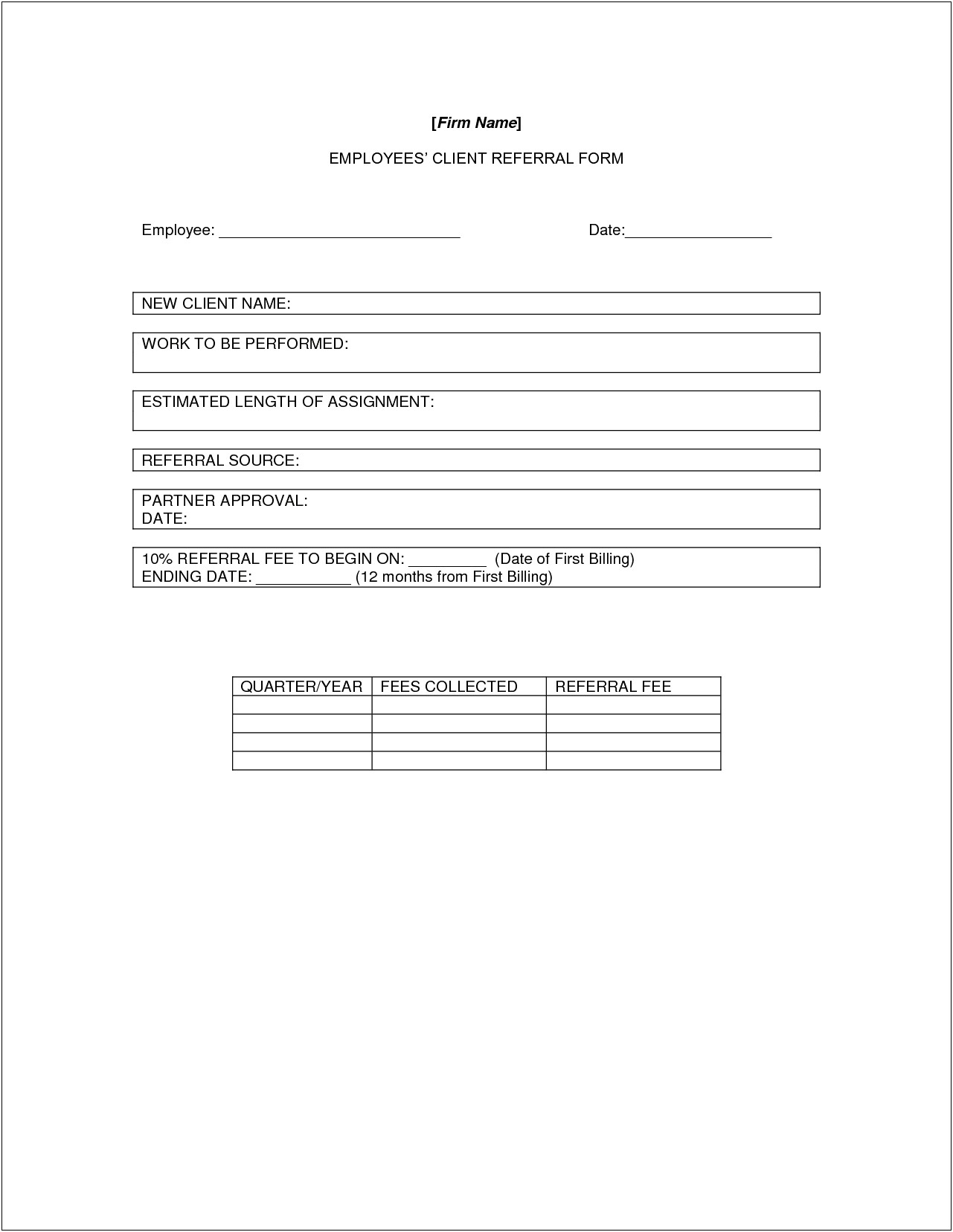 Real Estate Referral Form Word Template