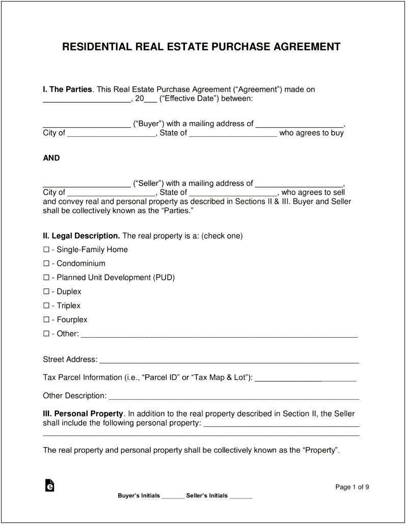 Real Estate Sales Contract Template Word