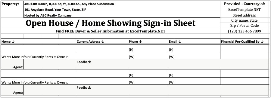 Real Estate Sign In Sheet Template Word