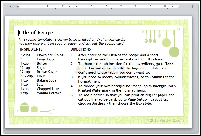 Recipe Card Templates For Ms Word Or Publisher