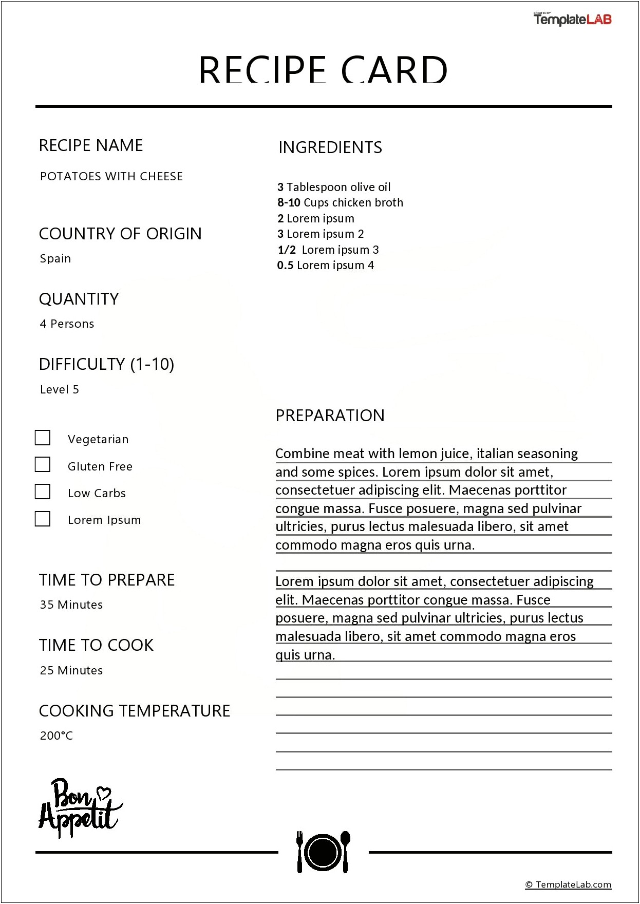 Recipe Templates Using Word Or Excel