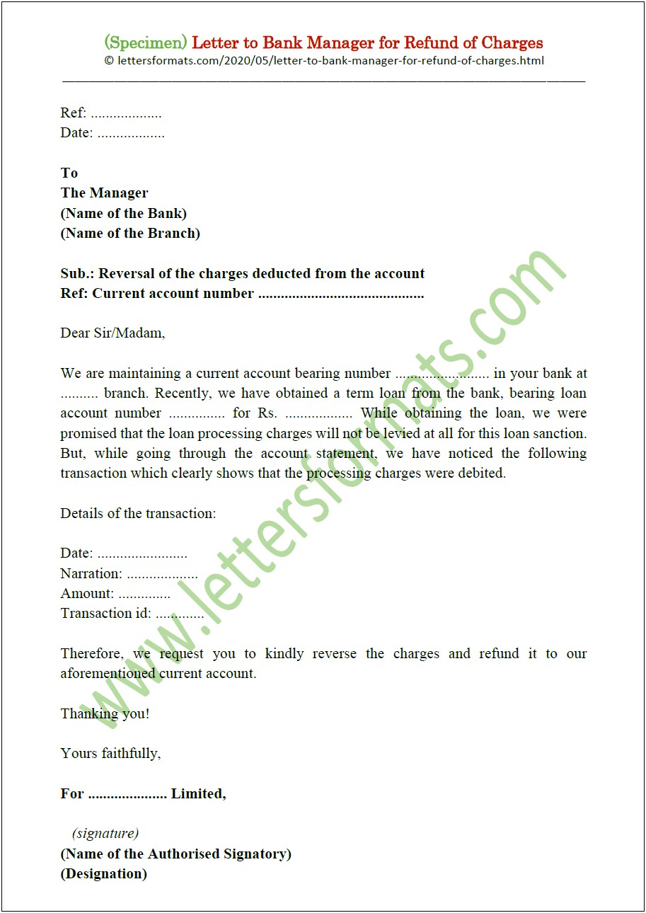 Reclaim Bank Charges Template Letter 2019