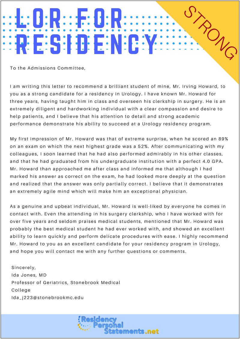 Recommendation Letter For Radiology Residency Template