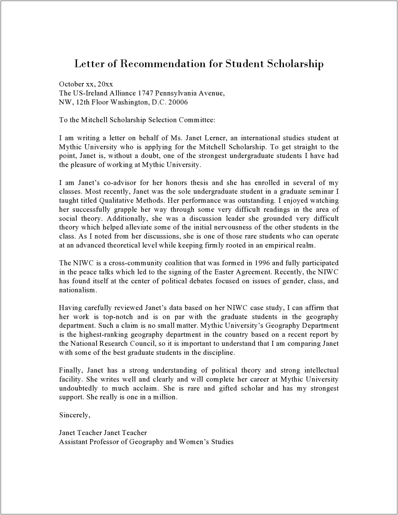 Recommendation Letter For Scholarship Template With Samples