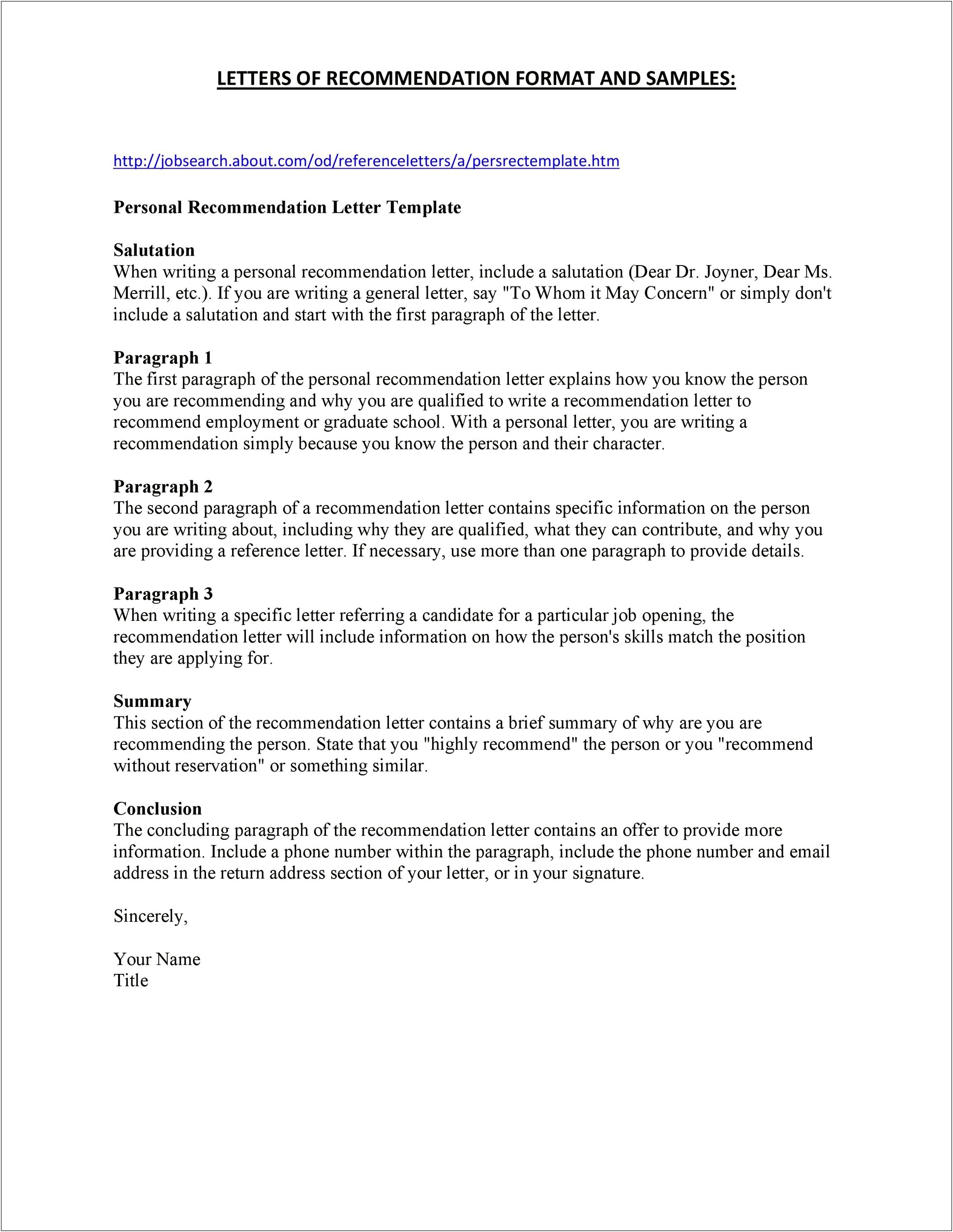 Recommendation Letter Template For Master Degree