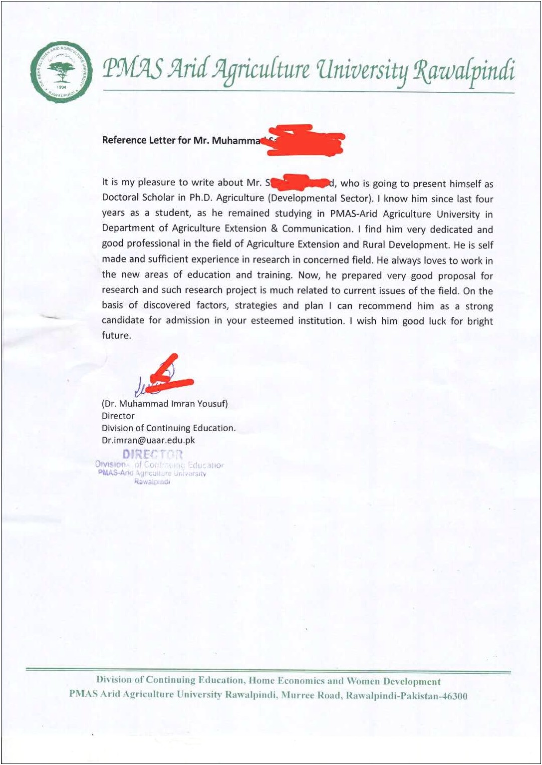 Recommendation Letter Template For Master Scholarship