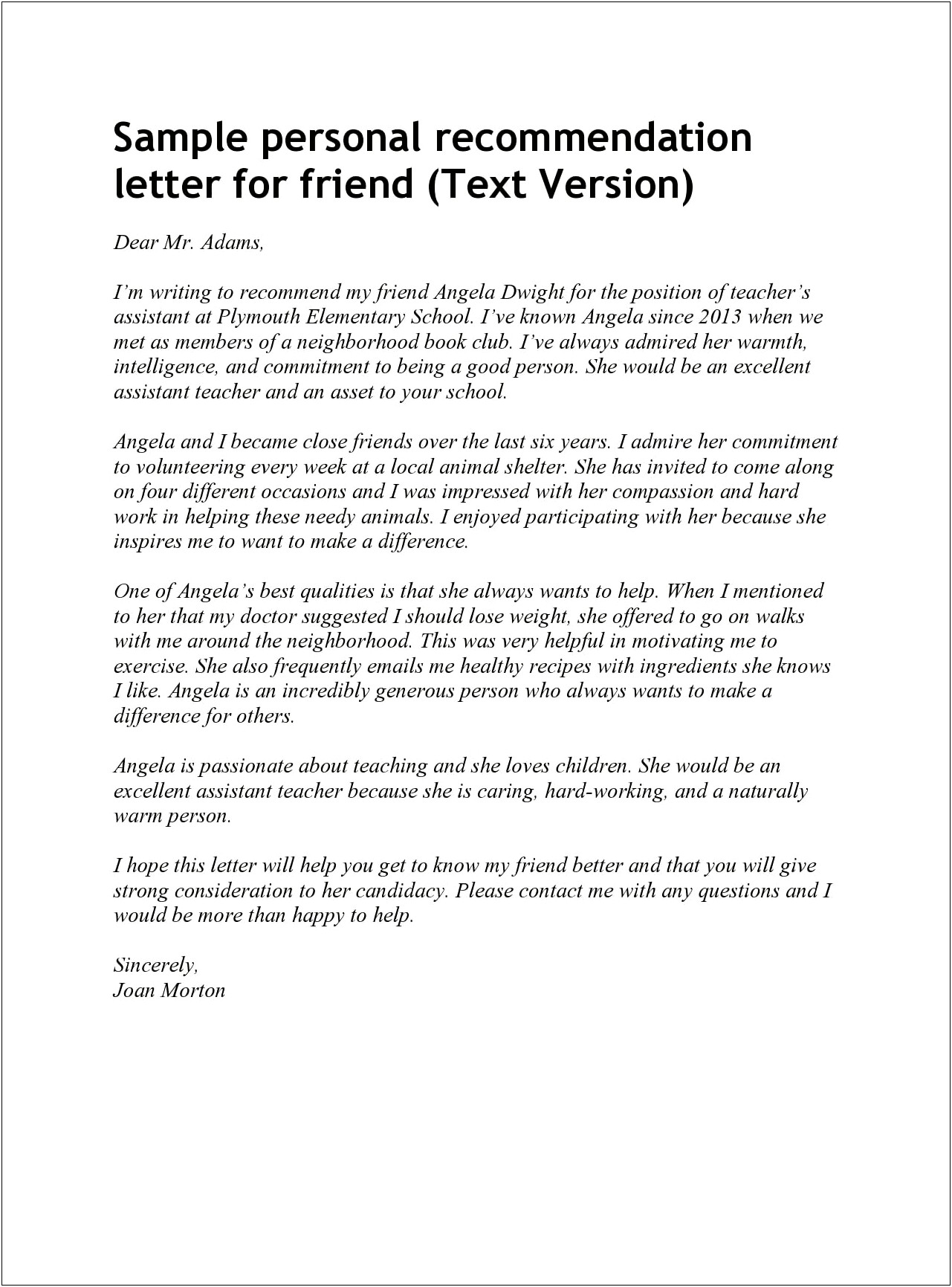 Recommendation Letter Template For Medical Assistant