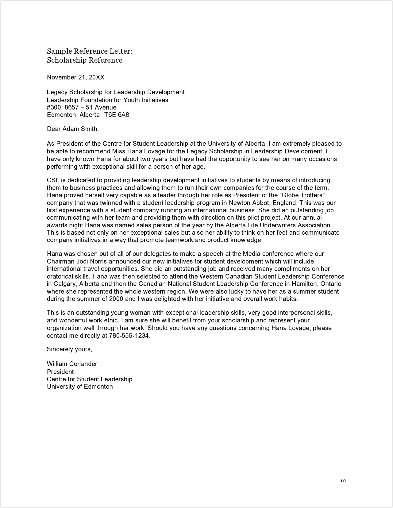 Recommendation Letter Template For Phd Scholarship