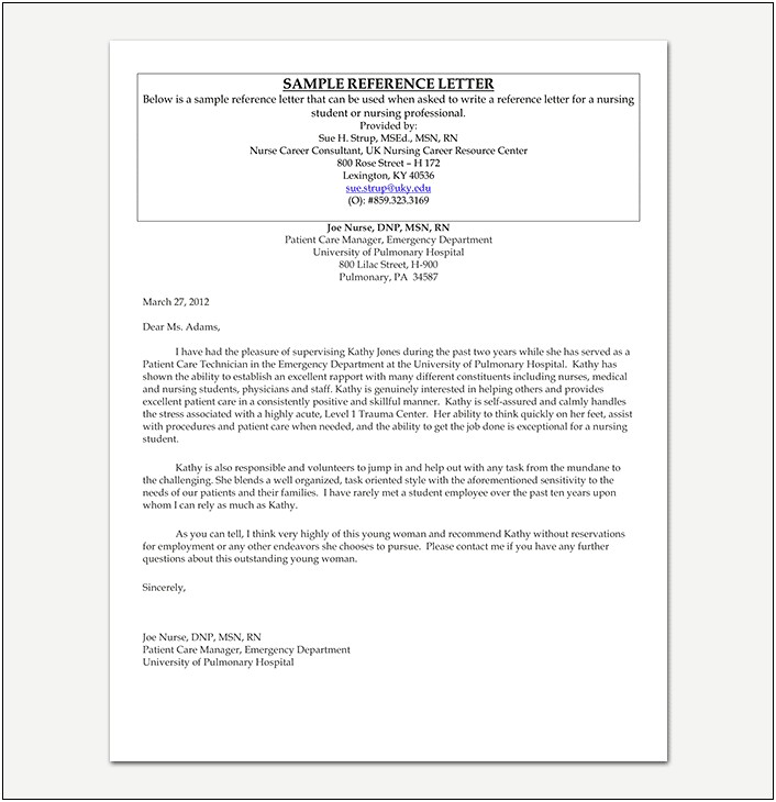 Recommendation Letter Template To Practice Nursing Student