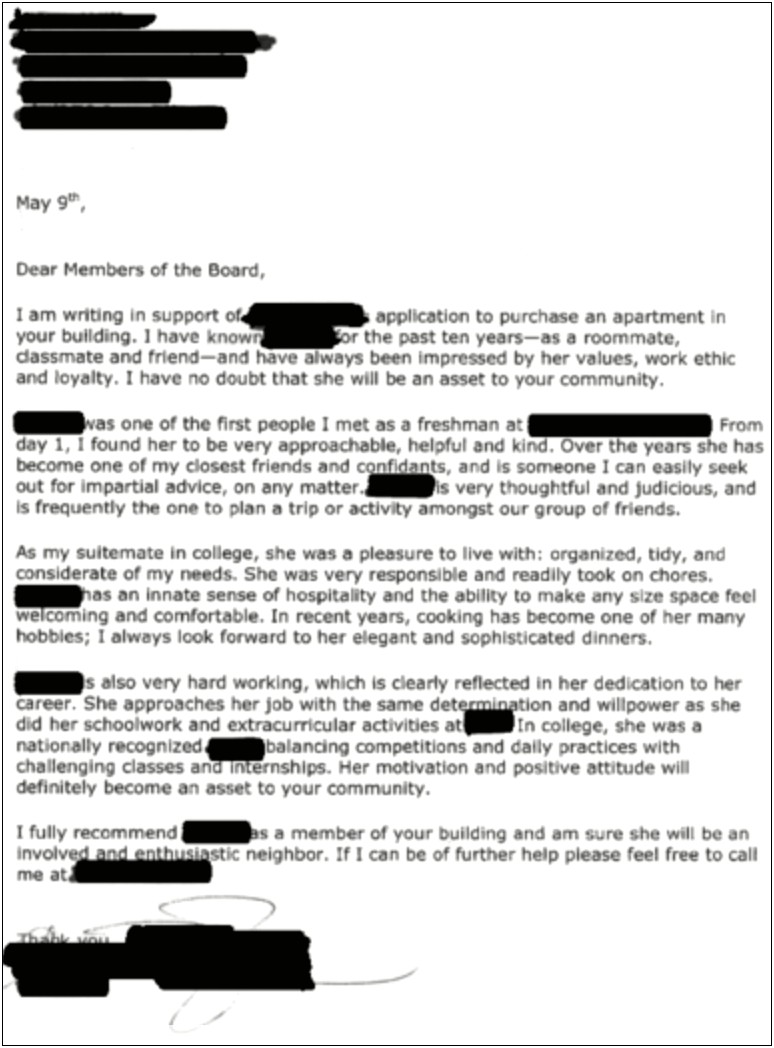 Reference Letter For Co Op Board Template