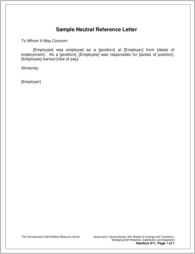 Reference Letter From Employer To Employee Template