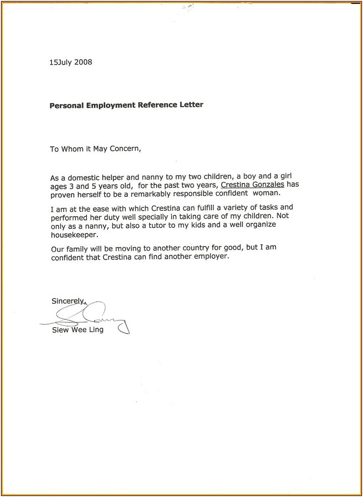 Reference Letter Template For Child Care Provider