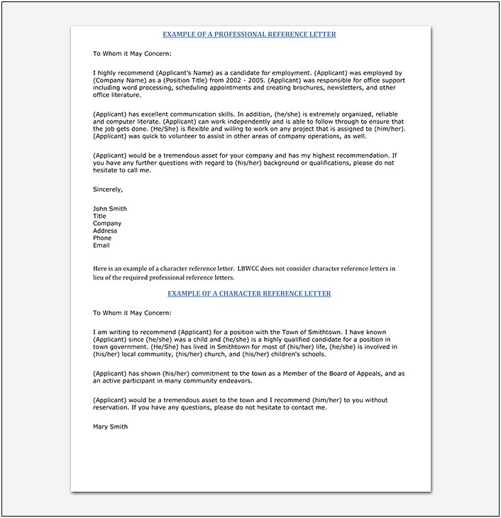 Reference Letter Template For Employee Doc