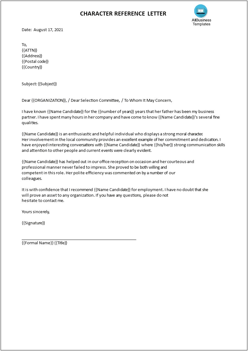 Reference Letter Template For Employment Doc